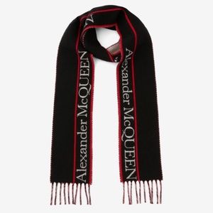 Unisex Alexander McQueen Selvedge Ribbon Scarf in Black/red